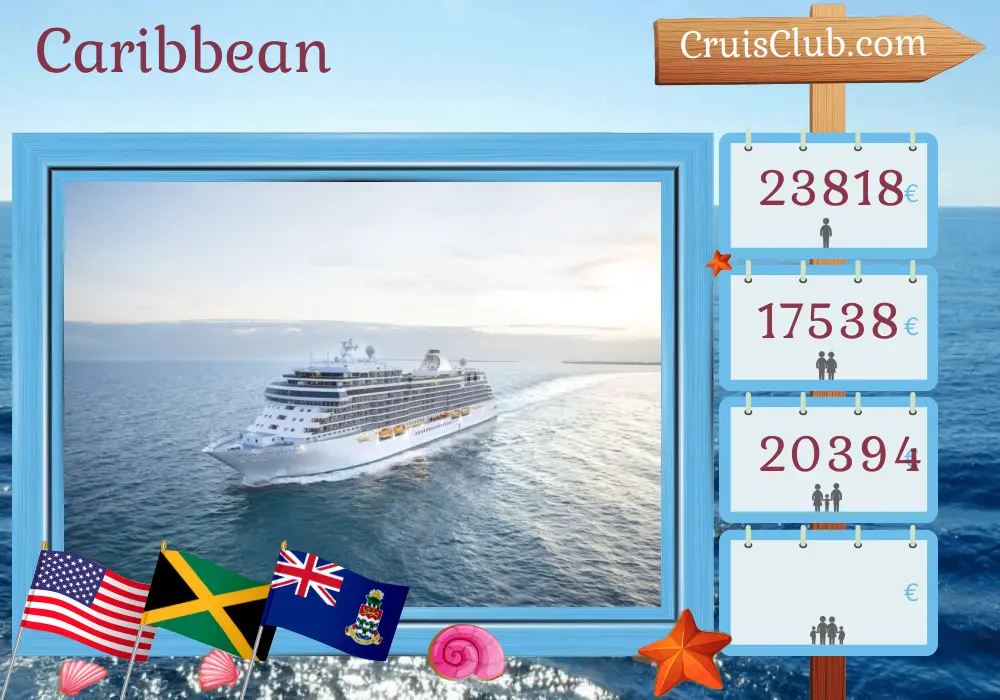 Cruise in the Caribbean from Galveston aboard Seven Seas Splendor ship with visits to USA, Jamaica, Dominican Republic, Puerto Rico, British Virgin Islands, Saint Barthélemy, and Cayman Islands for 18 days