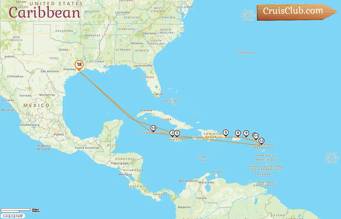 Cruise in the Caribbean from Galveston aboard Seven Seas Splendor ship with visits to USA, Jamaica, Dominican Republic, Puerto Rico, British Virgin Islands, Saint Barthélemy, and Cayman Islands for 18 days