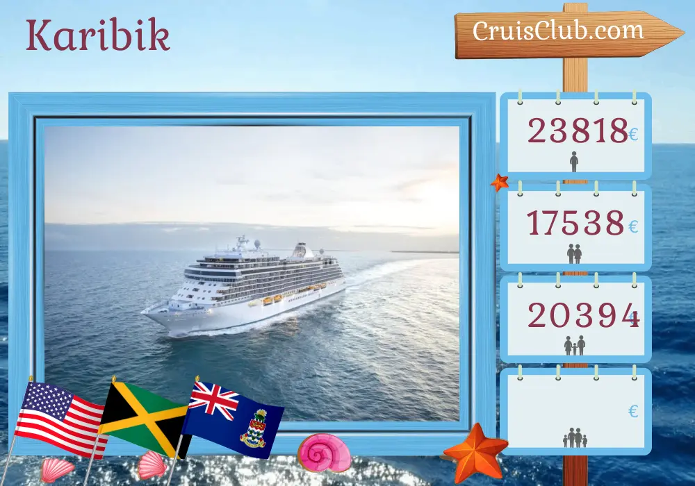 Kreuzfahrt in der Karibik ab Galveston an Bord des Schiffes Seven Seas Splendor mit Stopps in den USA, Jamaika, Dominikanische Republik, Puerto Rico, Britische Jungferninseln, Saint-Barthélemy und Kaimaninseln für 18 Tage