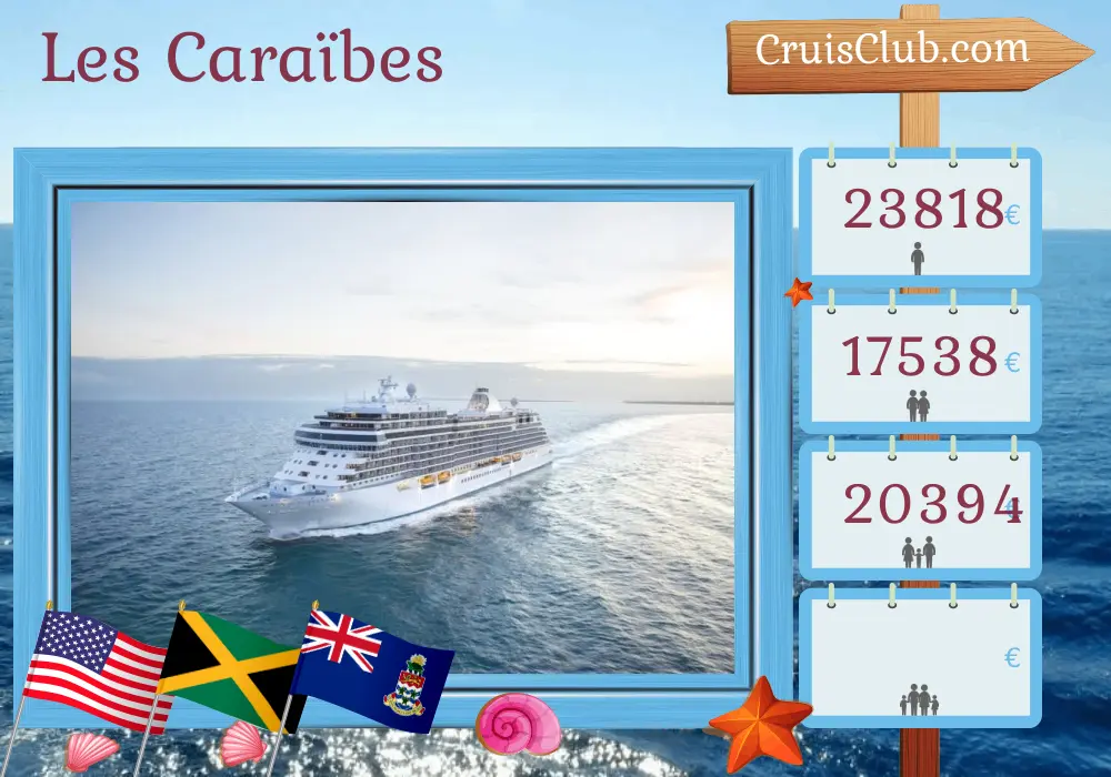 Croisière dans les Caraïbes au départ de Galveston à bord du navire Seven Seas Splendor avec des escales aux États-Unis, en Jamaïque, en République dominicaine, à Porto Rico, dans les îles Vierges britanniques, à Saint-Barthélemy et aux îles Caïmans pendant 18 jours