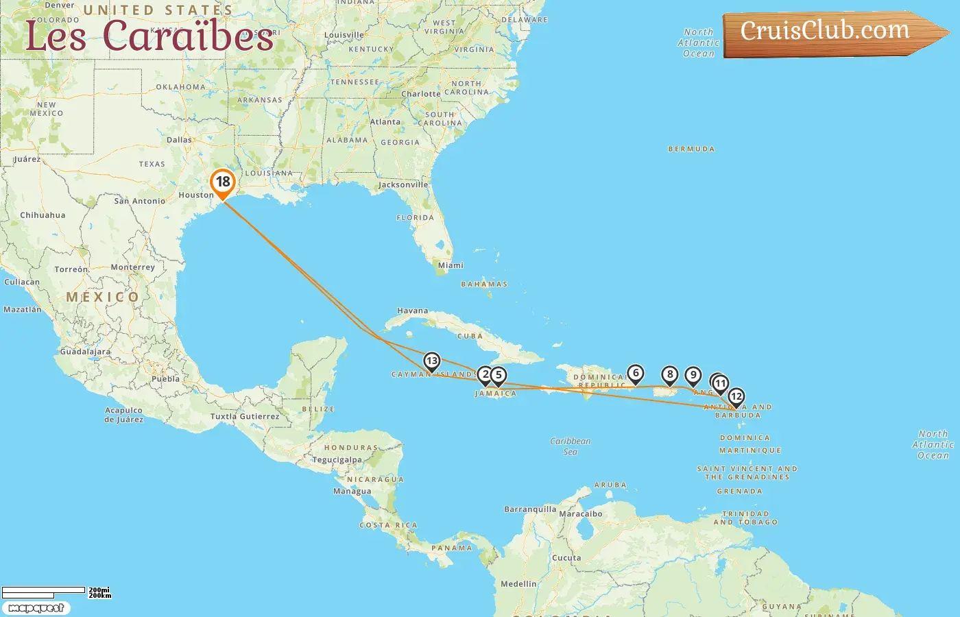 Croisière dans les Caraïbes au départ de Galveston à bord du navire Seven Seas Splendor avec des escales aux États-Unis, en Jamaïque, en République dominicaine, à Porto Rico, dans les îles Vierges britanniques, à Saint-Barthélemy et aux îles Caïmans pendant 18 jours