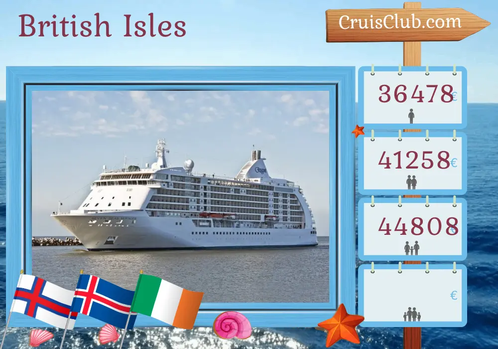 Cruise in the British Isles from Southampton aboard Seven Seas Voyager ship with visits to Faroe Islands, Iceland, and Ireland for 21 days