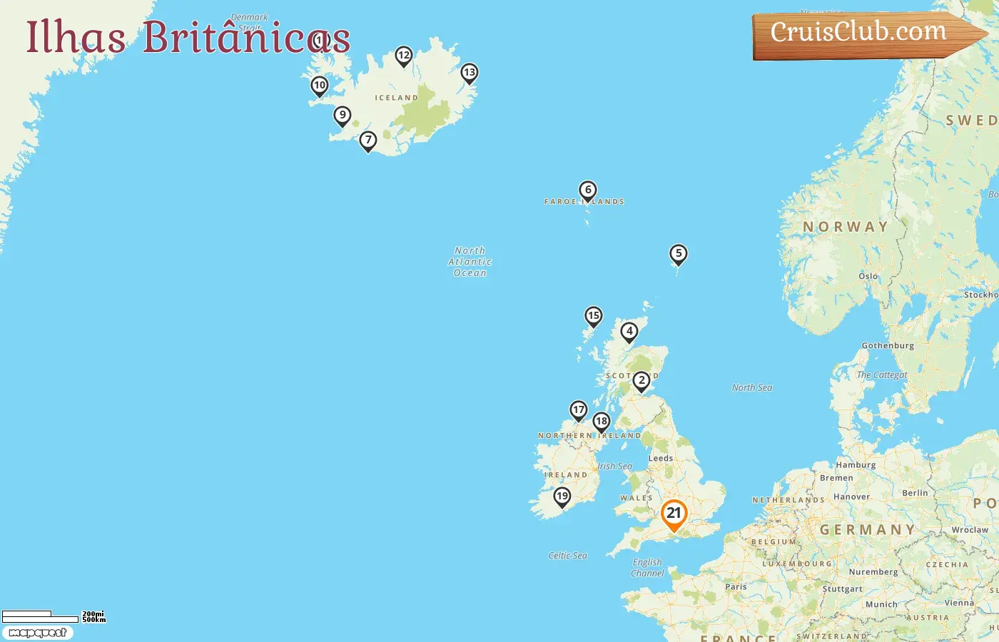 Cruzeiro nas Ilhas Britânicas a partir de Southampton a bordo do navio Seven Seas Voyager com visitas às Ilhas Faroe, Islândia e Irlanda por 21 dias