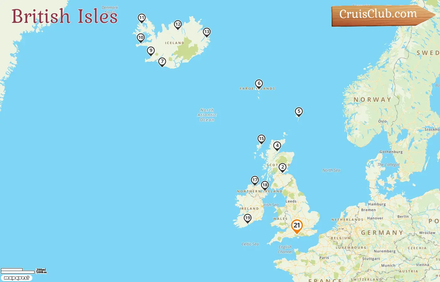 Cruise in the British Isles from Southampton aboard Seven Seas Voyager ship with visits to Faroe Islands, Iceland, and Ireland for 21 days