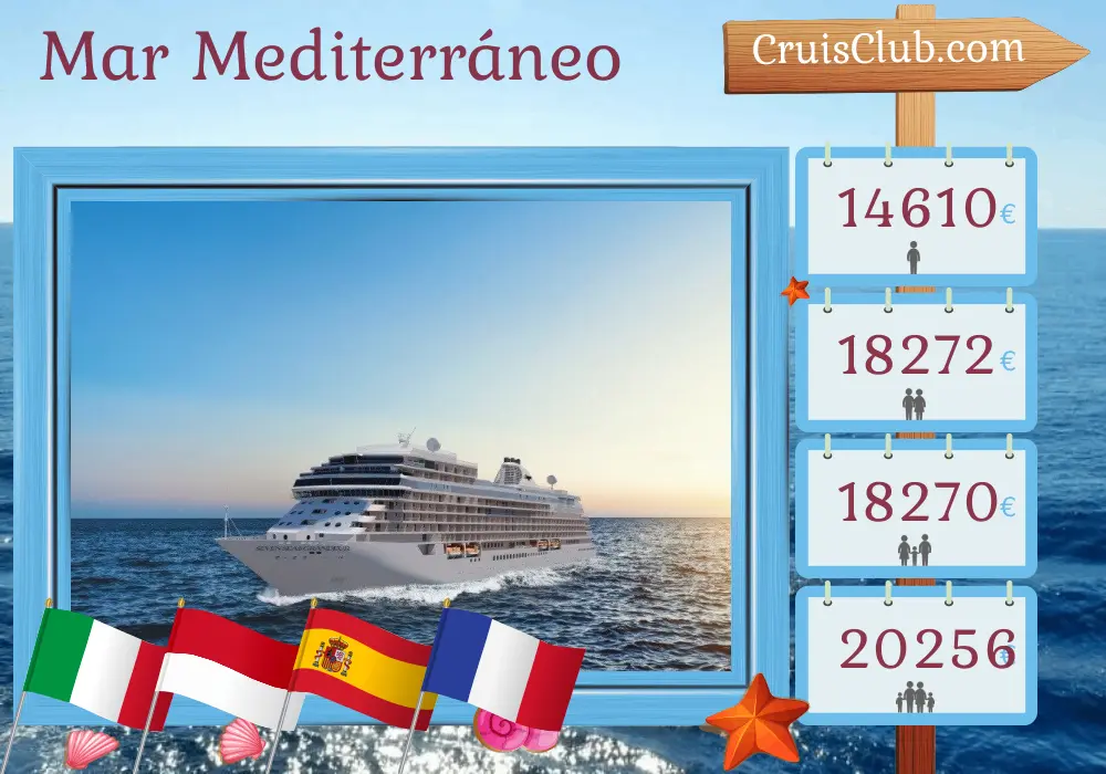 Crucero por el Mediterráneo desde Civitavecchia a Southampton a bordo del barco Seven Seas Grandeur con visitas a Italia, Mónaco, España y Francia durante 14 días