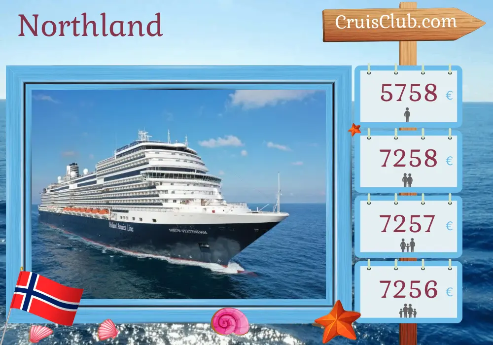 Cruise in the Northland from Dover aboard Nieuw Statendam ship with visits to Norway for 15 days