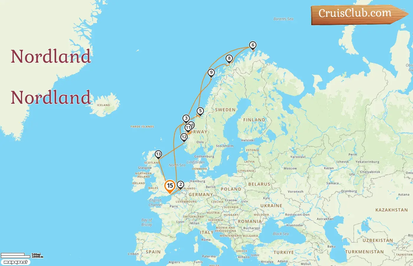 Cruzeiro no Norte a partir de Dover a bordo do navio Nieuw Statendam com visitas à Noruega por 15 dias