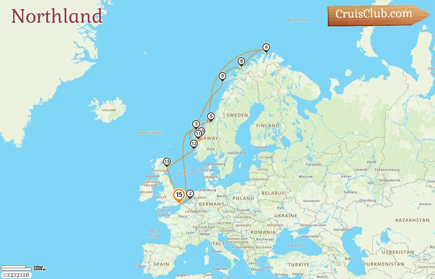Cruise in the Northland from Dover aboard Nieuw Statendam ship with visits to Norway for 15 days