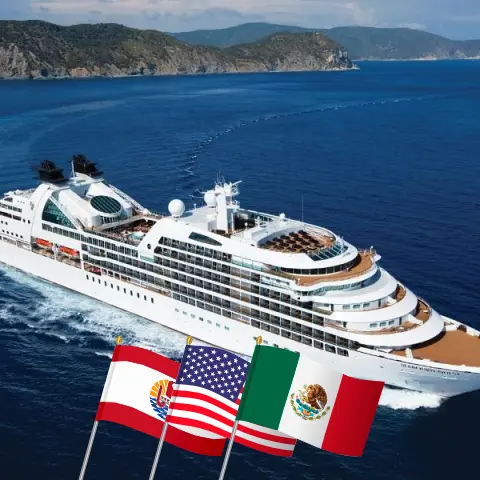 Cruise in the Panama Canal from Papeete to Miami aboard Seabourn Quest ship with visits to French Polynesia, USA, Mexico, Guatemala, Costa Rica, Panama, and Colombia for 39 days