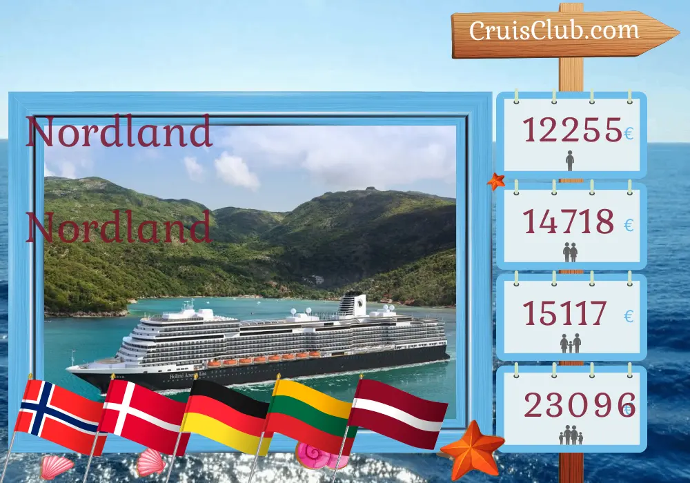 Cruzeiro no Norte a partir de Roterdã a bordo do navio Roterdã com visitas à Noruega, Dinamarca, Alemanha, Polônia, Lituânia e Letônia por 29 dias