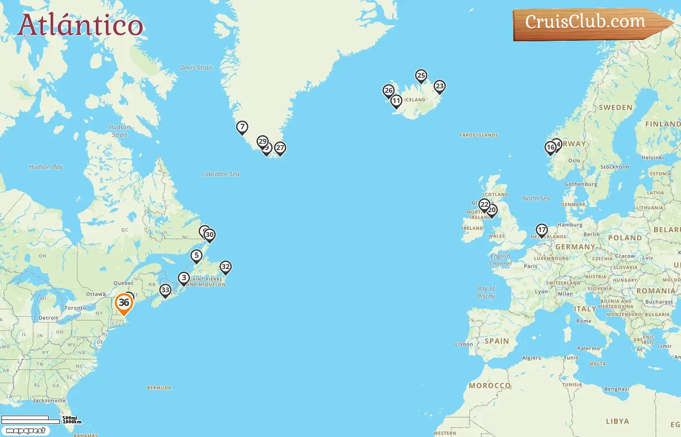 Crucero Transatlántico desde Boston a bordo del barco Zuiderdam con visitas a EE. UU., Canadá, Groenlandia, Noruega, Isla de Man e Islandia durante 36 días