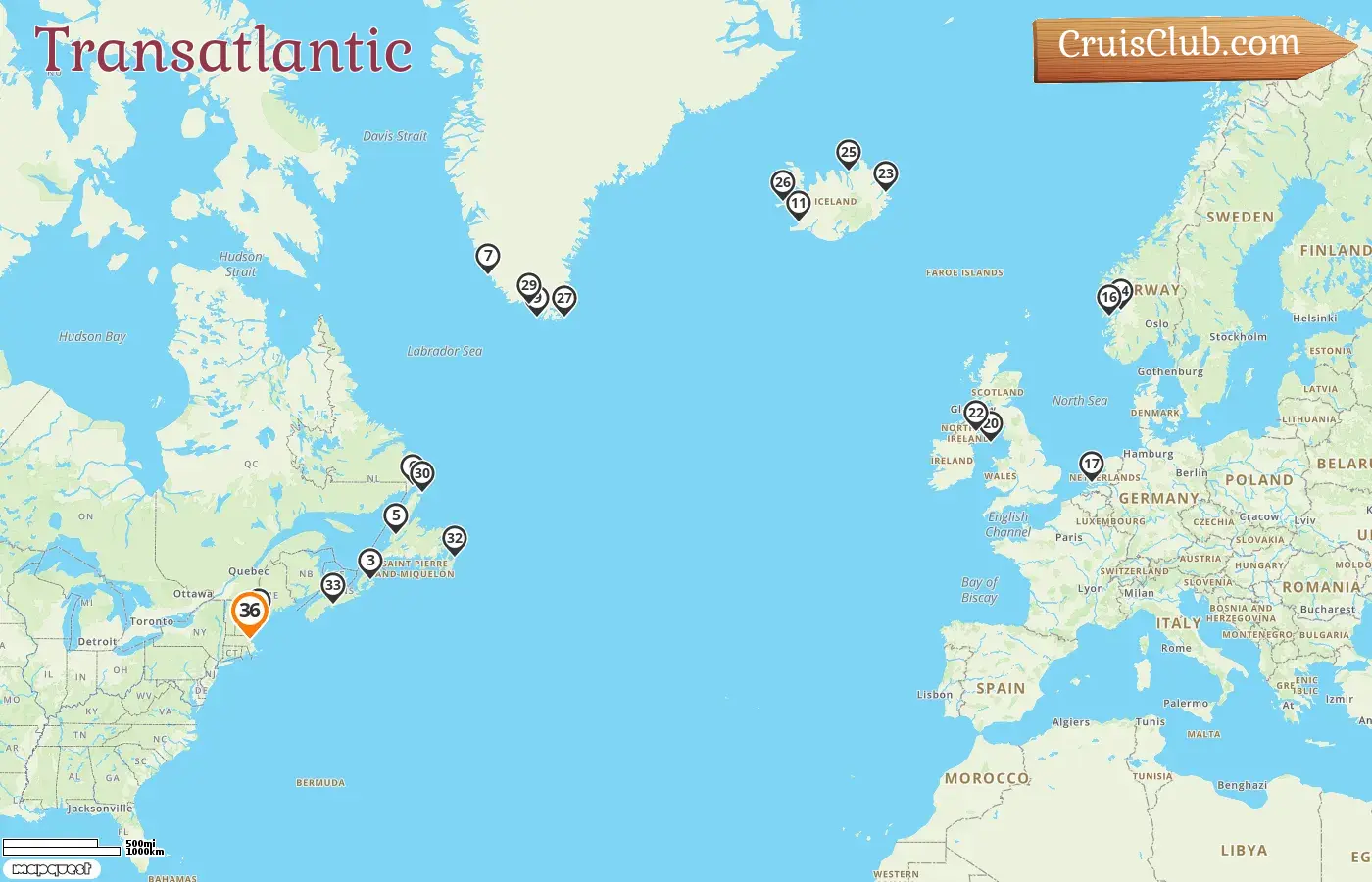 Cruise in the Transatlantic from Boston aboard Zuiderdam ship with visits to USA, Canada, Greenland, Norway, Isle of Man, and Iceland for 36 days