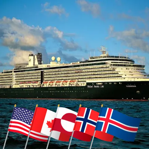 Cruise in the Transatlantic from Boston aboard Zuiderdam ship with visits to USA, Canada, Greenland, Norway, Isle of Man, and Iceland for 36 days