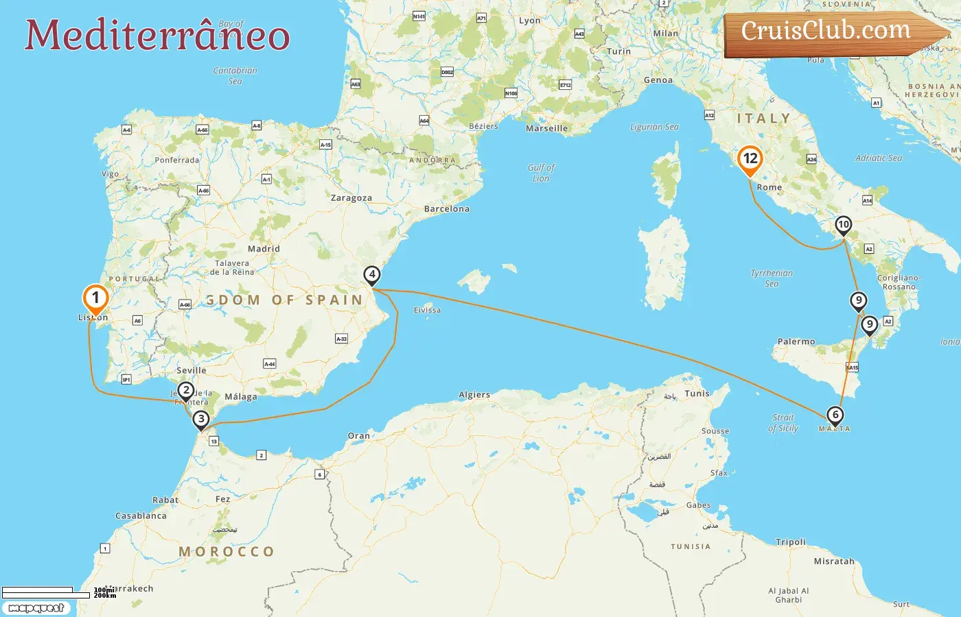Cruzeiro no Mediterrâneo de Lisboa a Civitavecchia a bordo do navio Oosterdam com visitas à Espanha, Marrocos, Malta e Itália por 12 dias