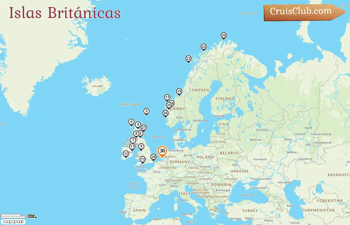 Crucero por las Islas Británicas desde Róterdam a bordo del barco Nieuw Statendam con visitas a Irlanda y Noruega durante 30 días