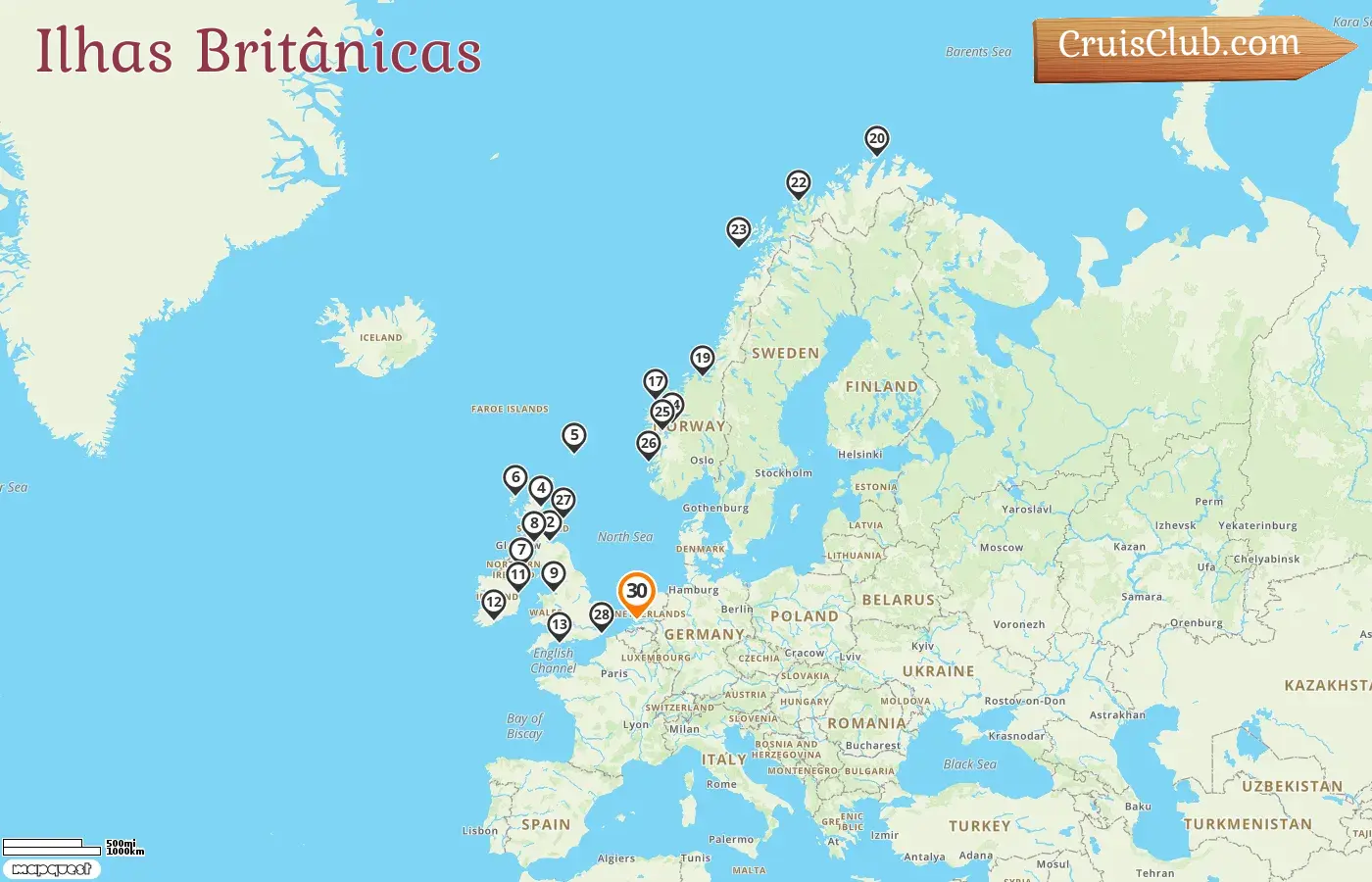 Cruzeiro nas Ilhas Britânicas de Roterdã a bordo do navio Nieuw Statendam com visitas à Irlanda e Noruega por 30 dias