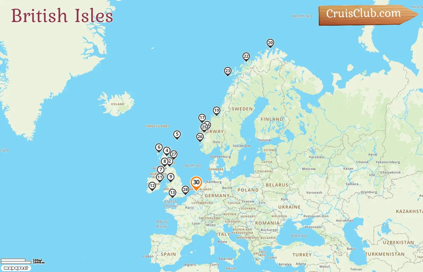 Cruise in the British Isles from Rotterdam aboard Nieuw Statendam ship with visits to Ireland and Norway for 30 days