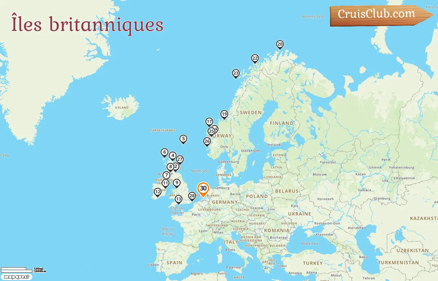 Croisière dans les îles britanniques au départ de Rotterdam à bord du navire Nieuw Statendam avec des visites en Irlande et en Norvège pendant 30 jours