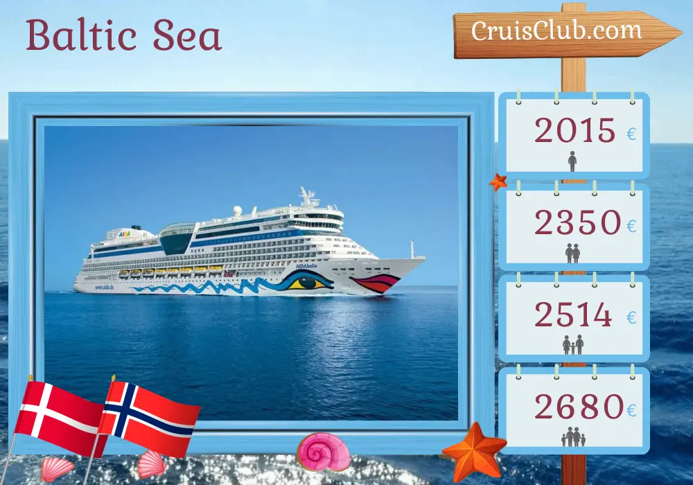 Cruise in the Baltic Sea from Kiel aboard AIDAbella ship with visits to Denmark and Norway for 8 days