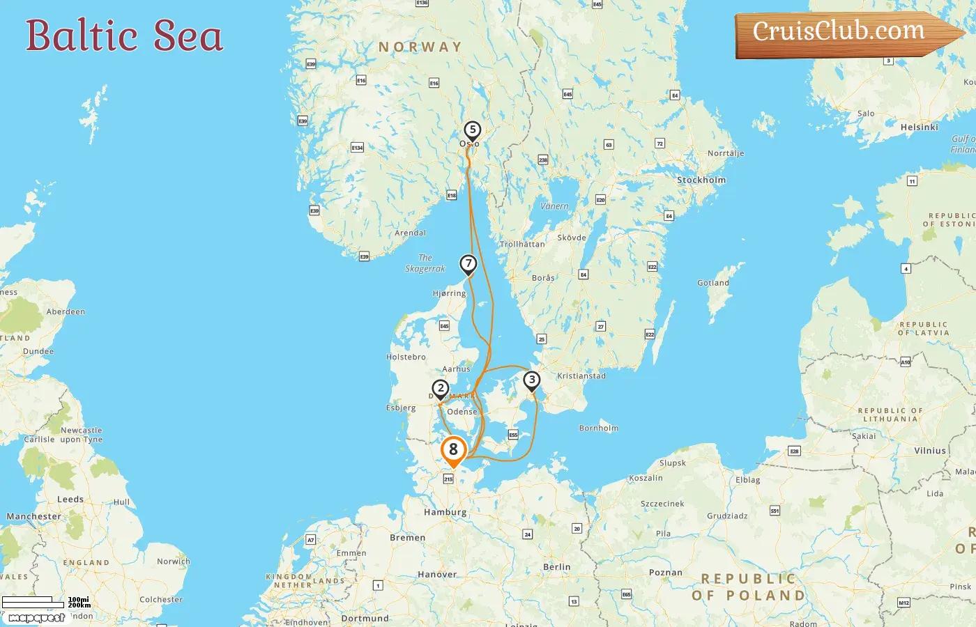 Cruise in the Baltic Sea from Kiel aboard AIDAbella ship with visits to Denmark and Norway for 8 days