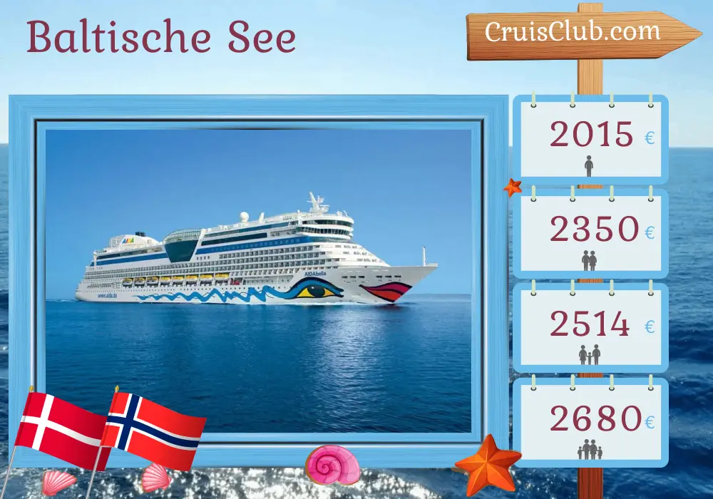 Kreuzfahrt in der Ostsee ab Kiel an Bord des AIDAbella-Schiffs mit Stopps in Dänemark und Norwegen für 8 Tage