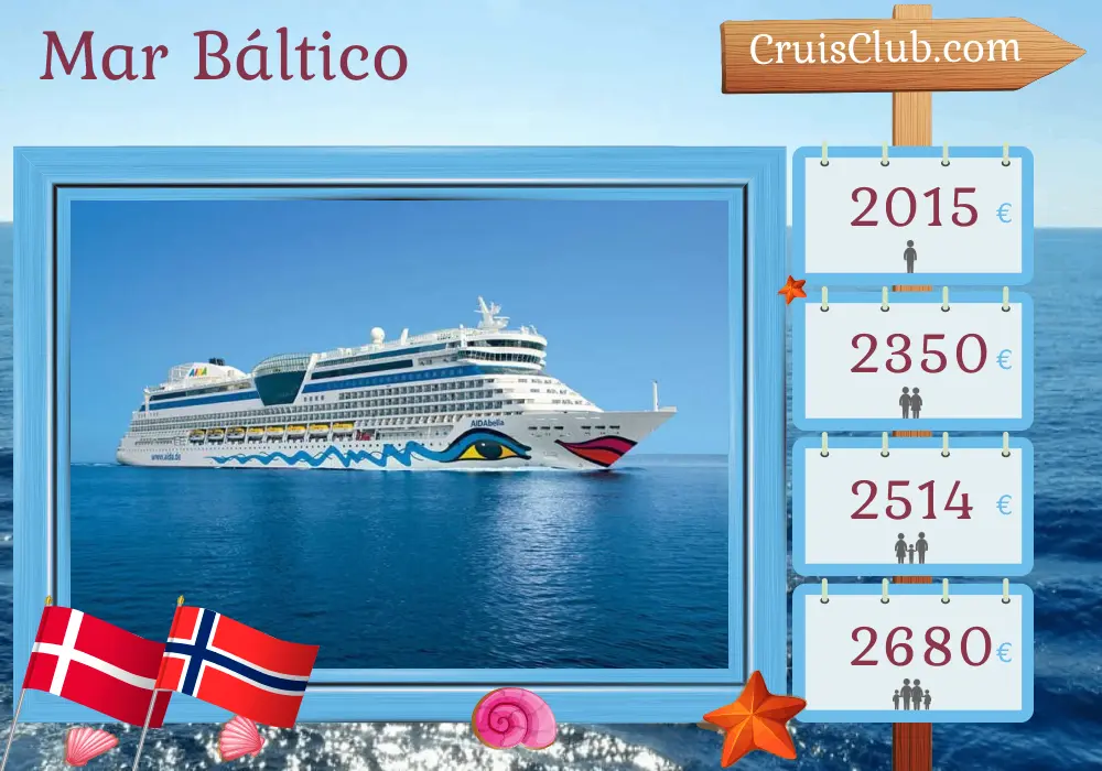 Crucero por el Mar Báltico desde Kiel a bordo del barco AIDAbella con visitas a Dinamarca y Noruega durante 8 días