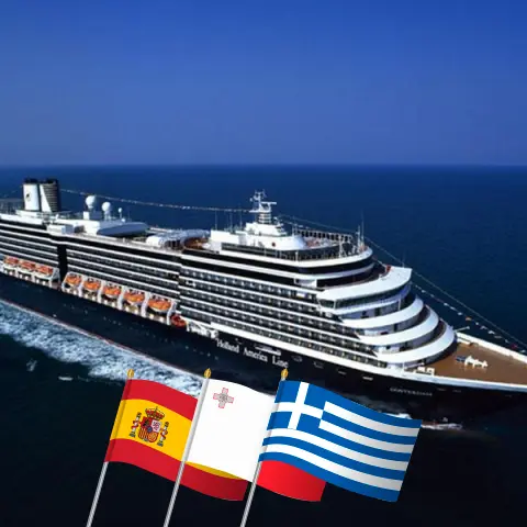 Cruise in the Mediterranean from Barcelona to Piraeus aboard Oosterdam ship with visits to Spain, Malta, Greece, and Turkey for 8 days