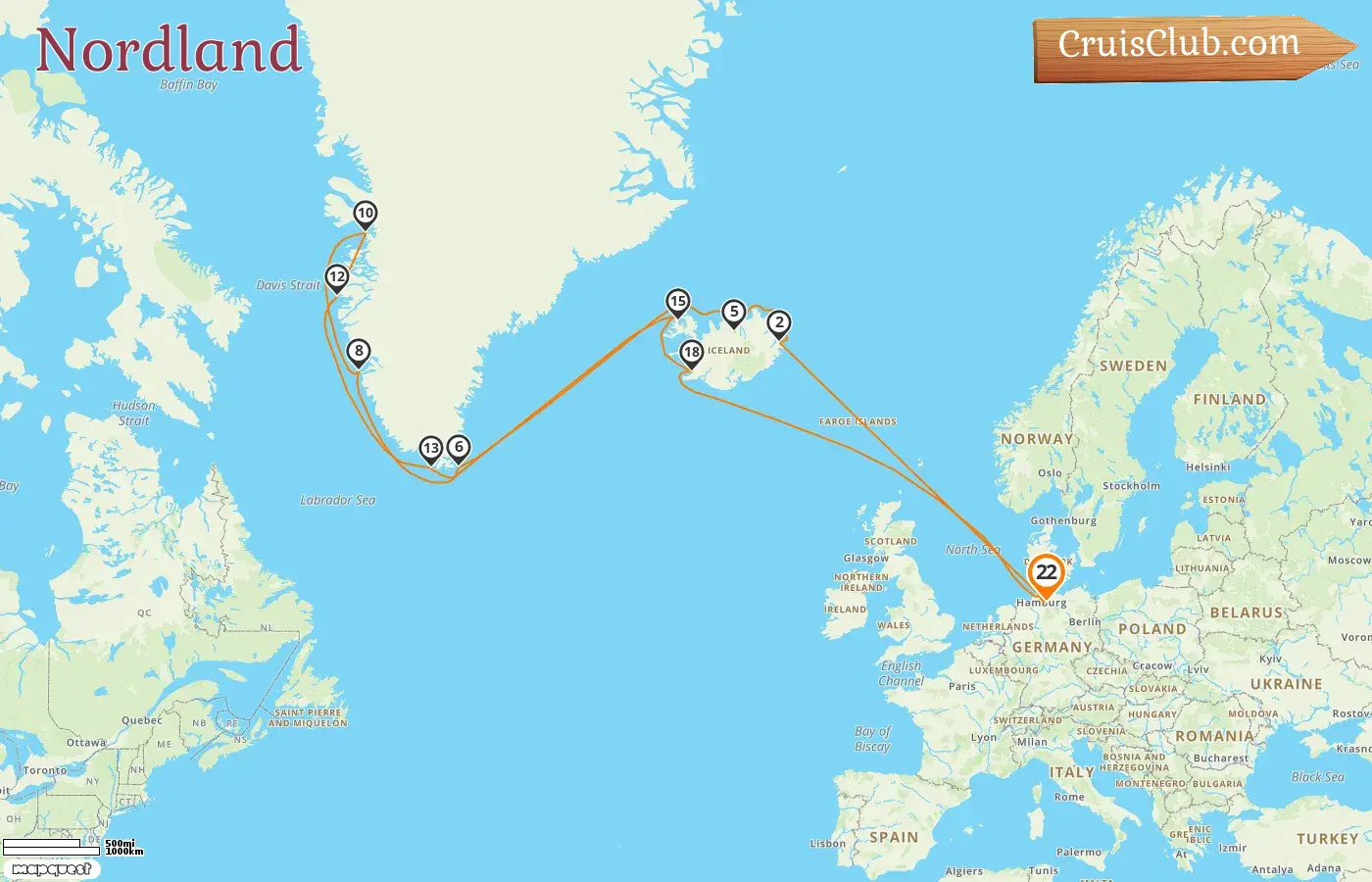 Croisière dans le Grand-Nord depuis Hambourg à bord du navire AIDAluna avec visites en Allemagne et au Groenland pendant 22 jours