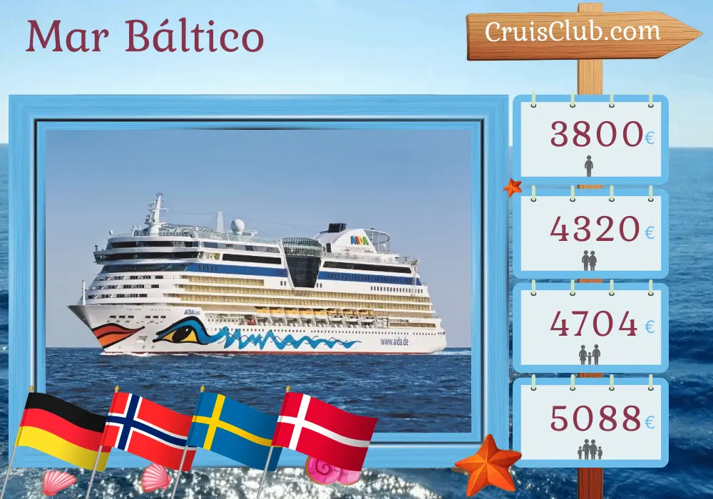 Crucero en el mar Báltico desde Warnemünde a bordo del barco AIDAluna con visitas a Alemania, Noruega, Suecia, Polonia y Dinamarca durante 15 días