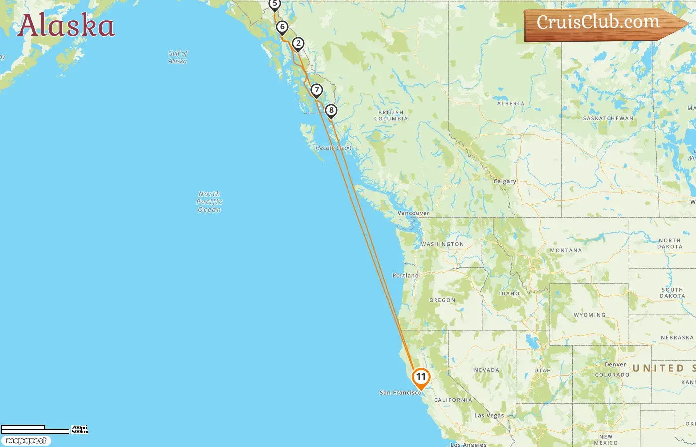 Croisière en Alaska depuis San Francisco à bord du navire Ruby Princess avec visites aux États-Unis et au Canada pendant 11 jours