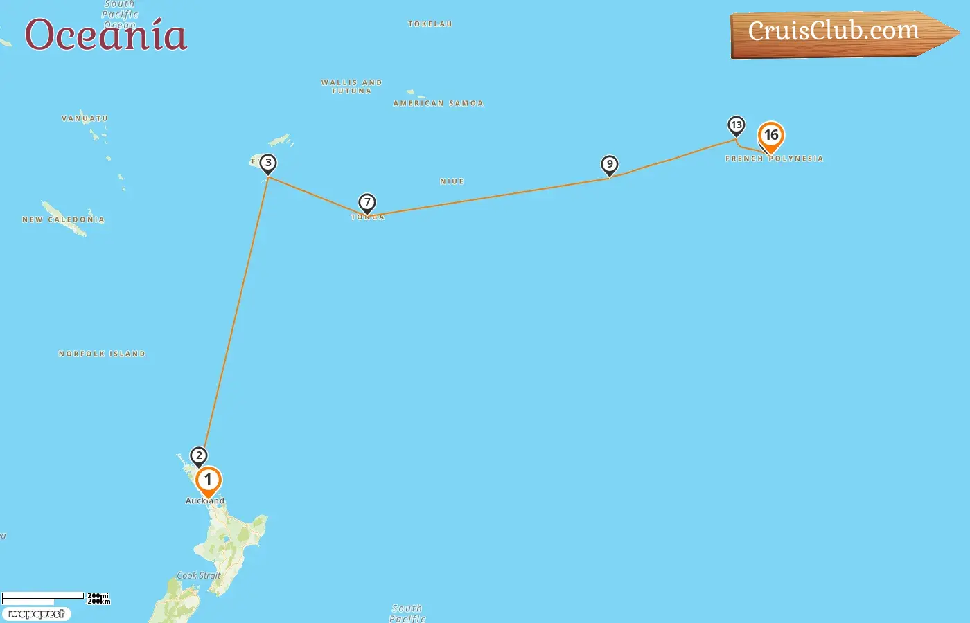 Crucero en el Pacífico Sur desde Auckland a Papeete a bordo del barco Seabourn Quest con visitas a Nueva Zelanda, Fiji, Tonga, Islas Cook y Polinesia Francesa durante 16 días