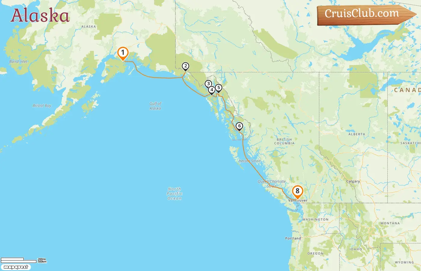 Cruise in the Alaska from Anchorage to Vancouver aboard Discovery Princess ship with visits to USA and Canada for 8 days