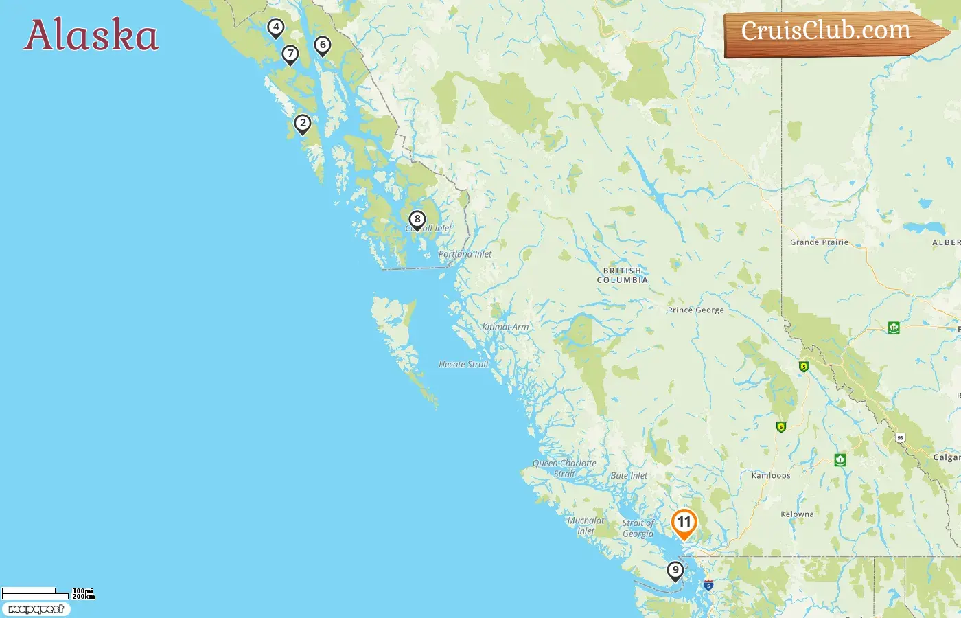 Croisière en Alaska au départ de Vancouver à bord du navire Grand Princess avec escales au Canada et aux États-Unis pendant 11 jours