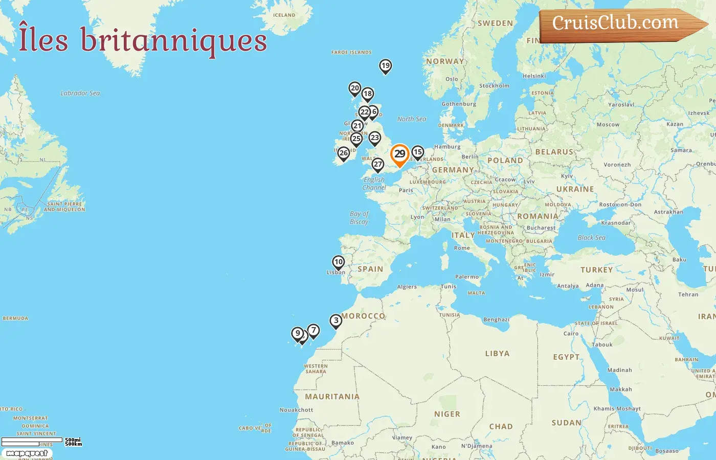 Croisière dans les îles britanniques à partir de Douvres à bord du navire Nieuw Statendam avec escales au Maroc, en Espagne et en Irlande pendant 29 jours