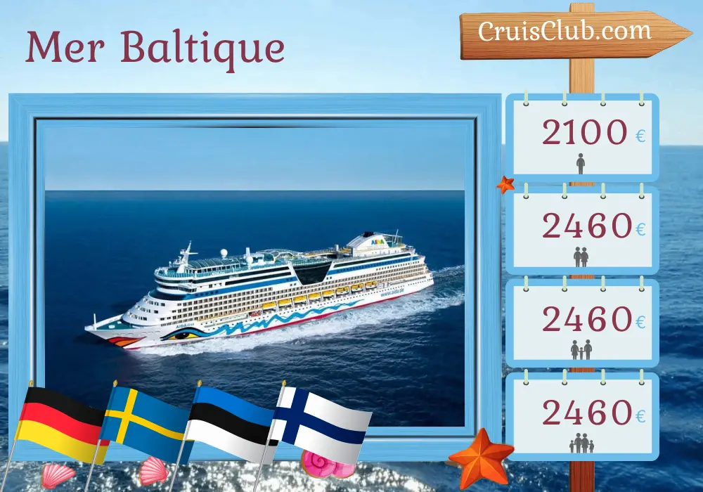 Croisière en mer Baltique depuis Warnemünde à bord du navire AIDAdiva avec des escales en Allemagne, en Suède, en Estonie et en Finlande pendant 8 jours