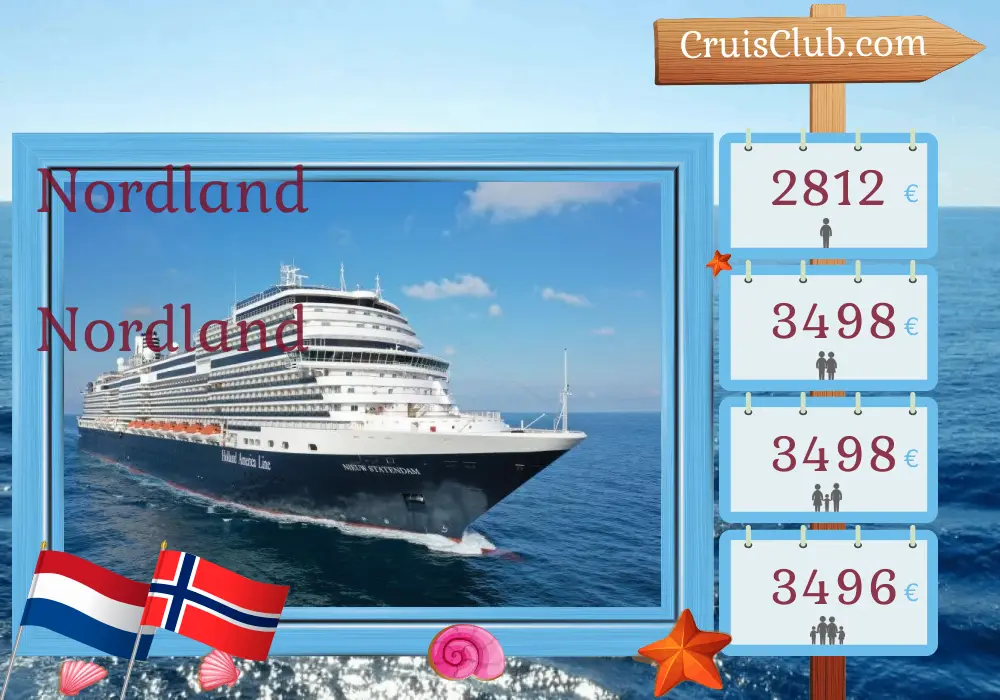 Cruzeiro no Norte de Amsterdã a Roterdã a bordo do navio Nieuw Statendam com visitas à Holanda e Noruega por 8 dias
