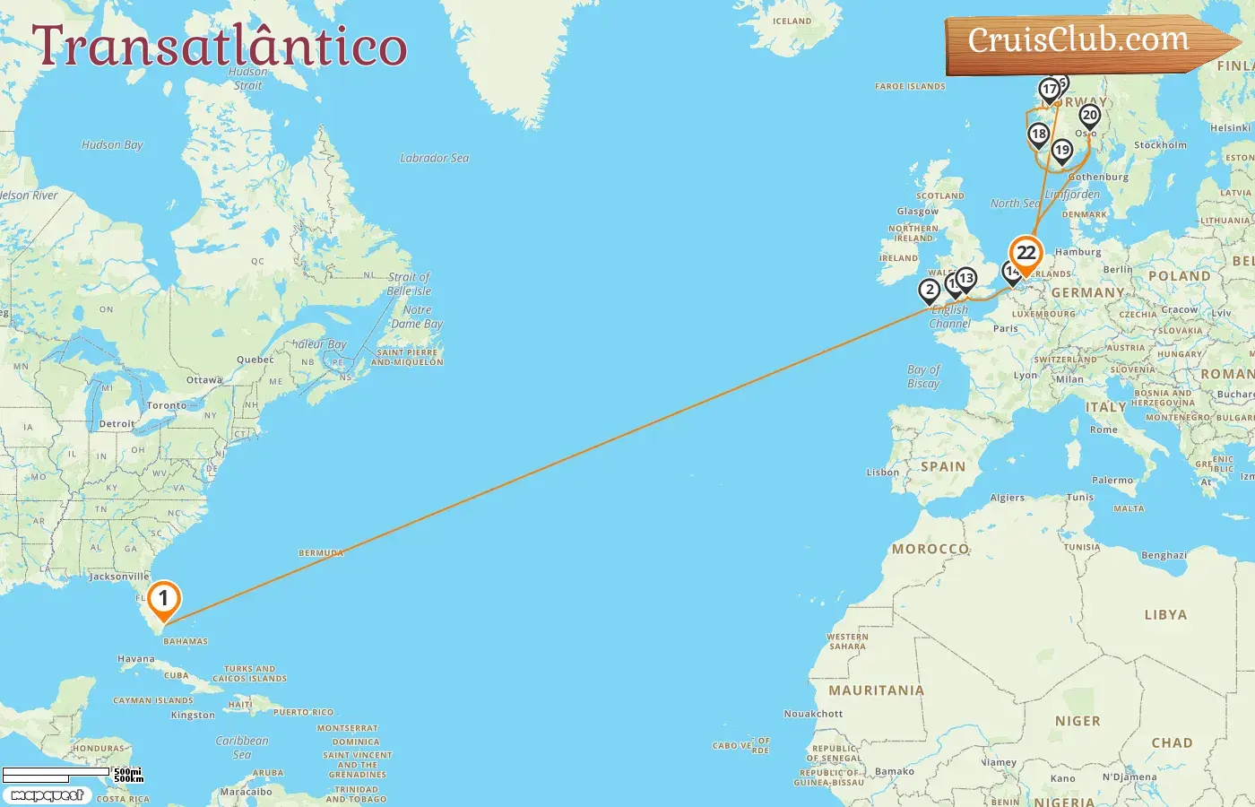 Cruzeiro no Transatlântico de Fort Lauderdale a Roterdã a bordo do navio Rotterdam com visitas aos EUA, Bélgica e Noruega por 22 dias
