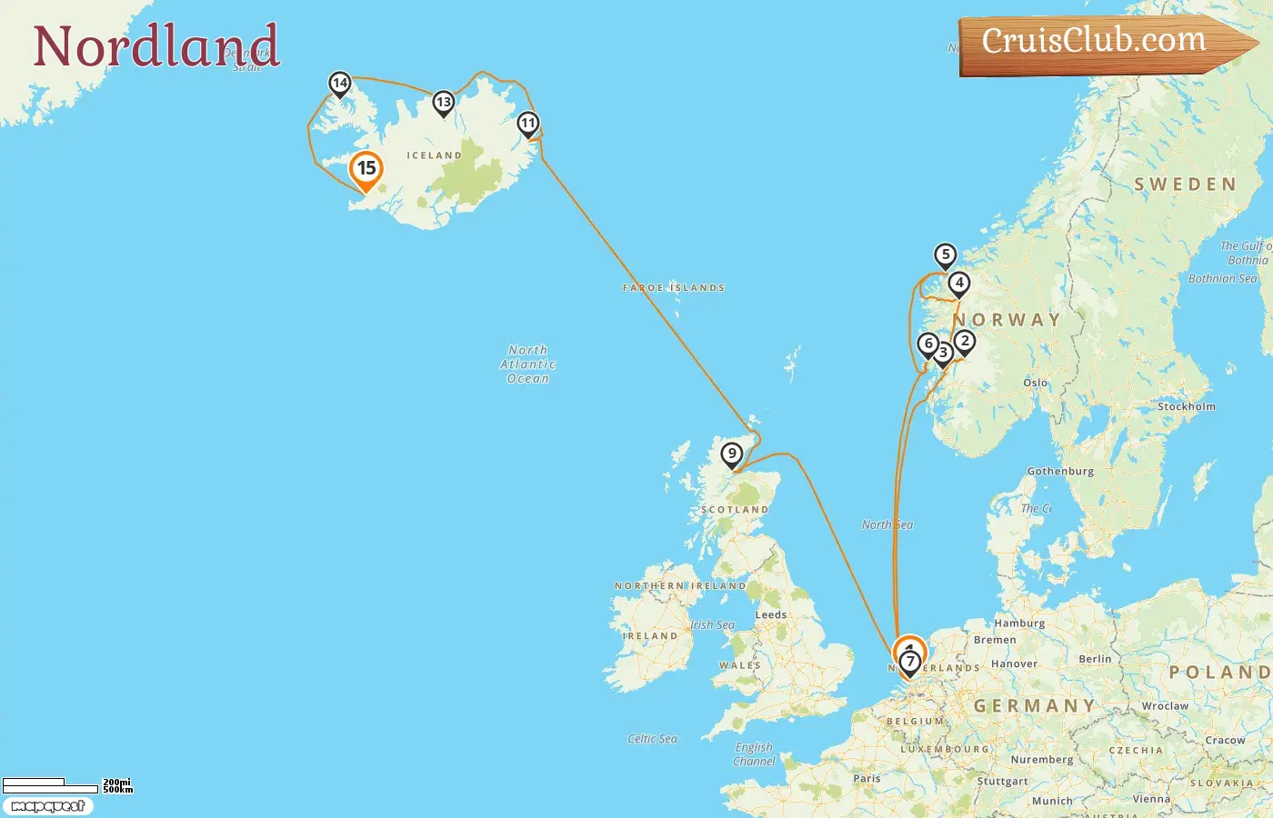 Crucero por el Norte desde Rotterdam a Reykjavik a bordo del barco Rotterdam con visitas a Noruega por 15 días