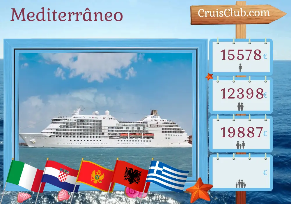 Cruzeiro no Mediterrâneo de Fusina para Pireu a bordo do navio Seven Seas Navigator com visitas à Itália, Croácia, Montenegro, Albânia e Grécia por 11 dias