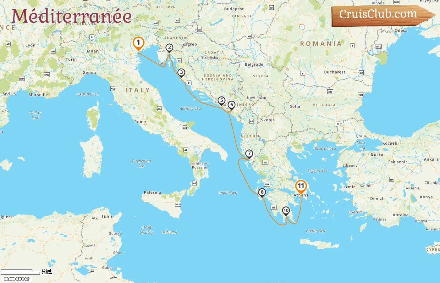 Croisière en Méditerranée de Fusina à Le Pirée à bord du navire Seven Seas Navigator avec des visites en Italie, en Croatie, au Monténégro, en Albanie et en Grèce pendant 11 jours