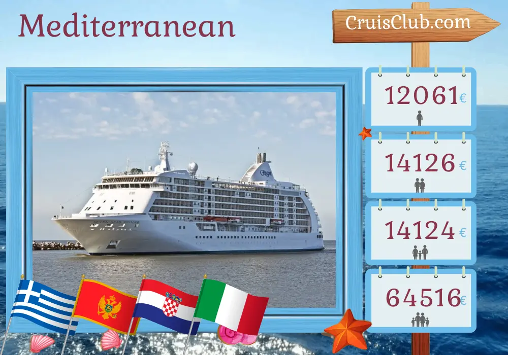 Cruise in the Mediterranean from Piraeus to Trieste aboard Seven Seas Voyager ship with visits to Greece, Turkey, Montenegro, Croatia, and Italy for 15 days