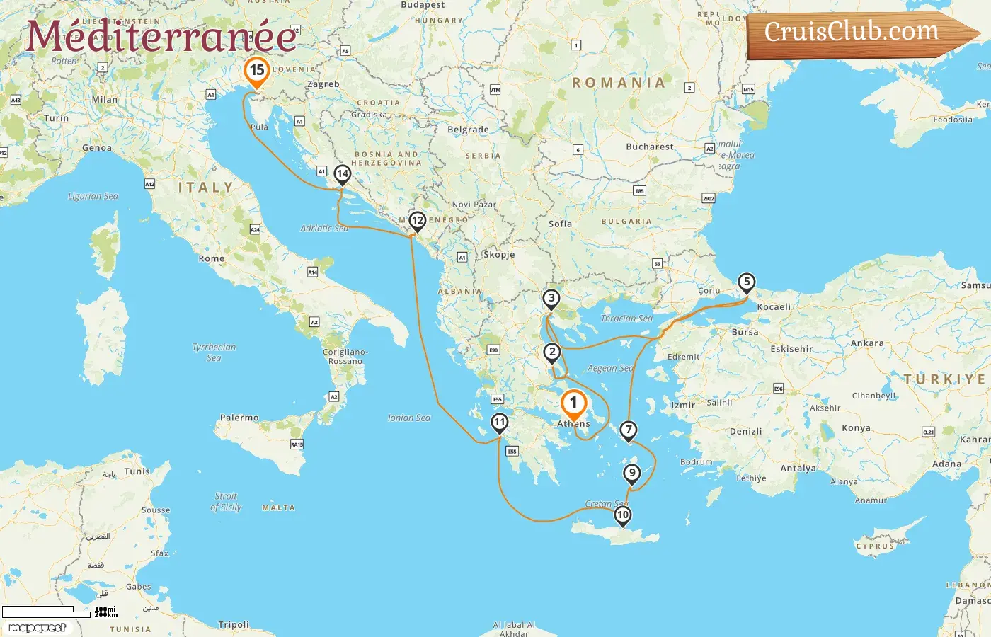 Croisière dans la Méditerranée de Pirée à Trieste à bord du navire Seven Seas Voyager avec des visites en Grèce, en Turquie, au Monténégro, en Croatie et en Italie pendant 15 jours