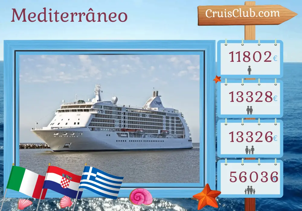 Cruzeiro no Mediterrâneo de Trieste a Istambul a bordo do navio Seven Seas Voyager com visitas à Itália, Croácia, Grécia e Turquia por 13 dias