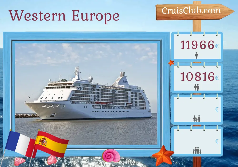 Cruise in the Western Europe from Le Havre to Barcelona aboard Seven Seas Voyager ship with visits to France and Spain for 10 days