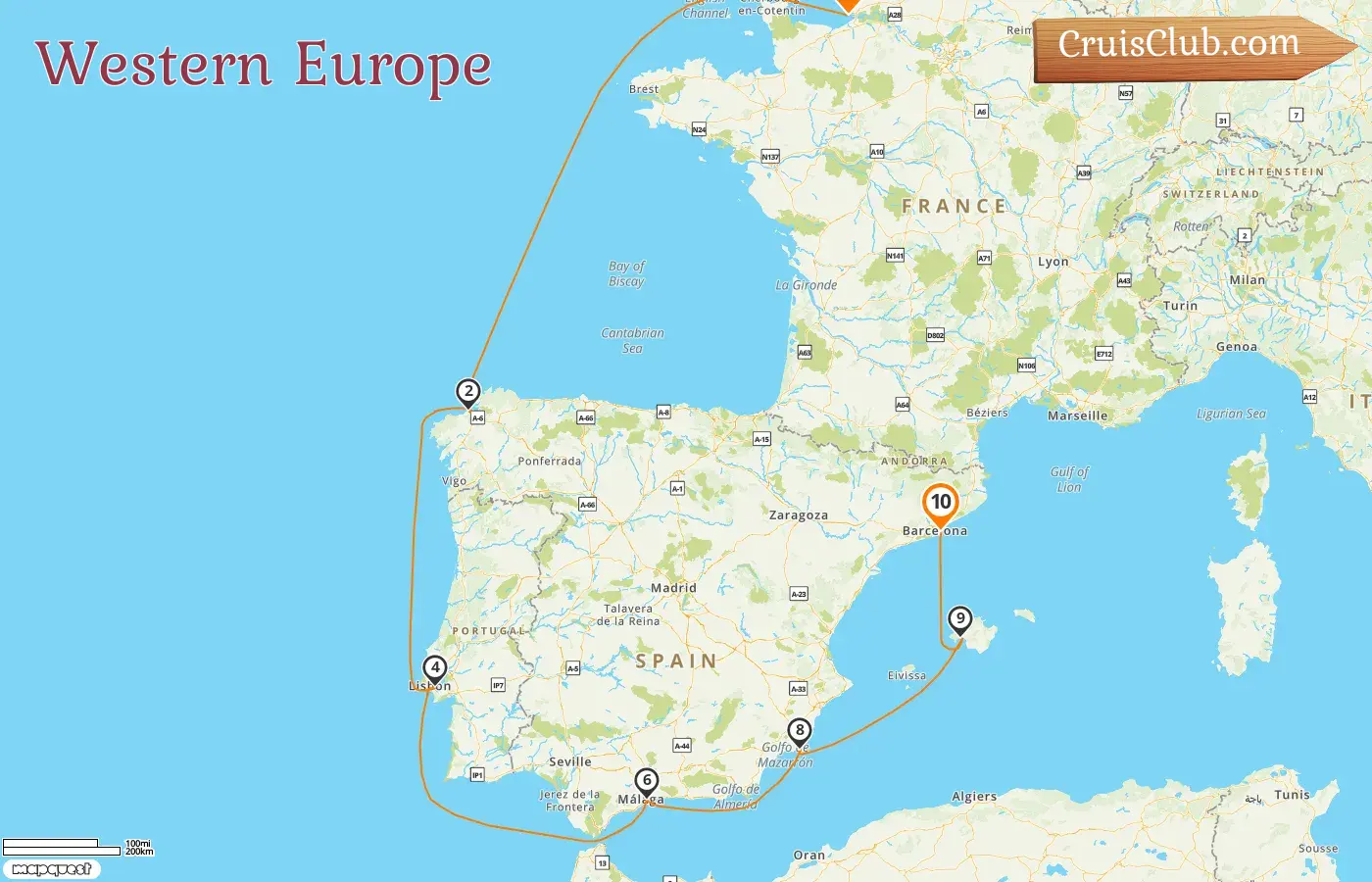 Cruise in the Western Europe from Le Havre to Barcelona aboard Seven Seas Voyager ship with visits to France and Spain for 10 days