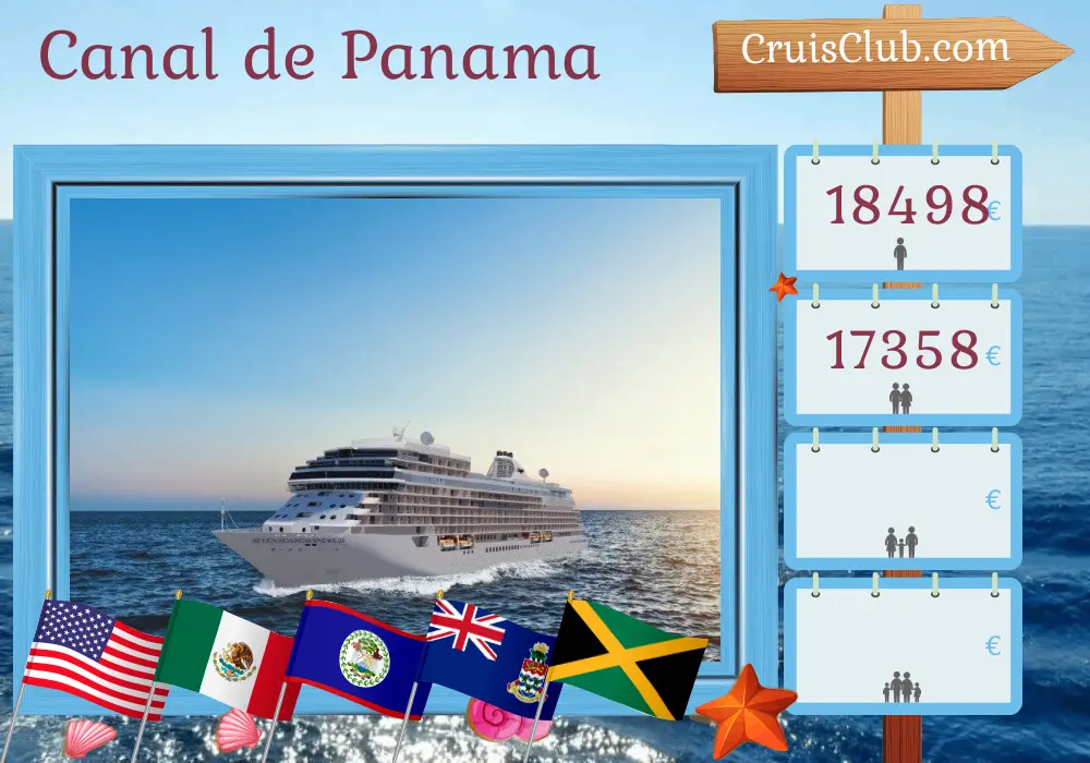 Croisière dans le canal de Panama de Miami à Panama City à bord du navire Seven Seas Grandeur avec des visites aux États-Unis, au Mexique, au Belize, au Honduras, aux îles Caïmans, en Jamaïque, au Costa Rica, en Colombie et au Panama pendant 15 jours