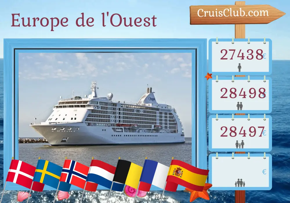 Croisière en Europe de l`Ouest de Copenhague à Barcelone à bord du Seven Seas Voyager avec escales au Danemark, en Suède, en Norvège, aux Pays-Bas, en Belgique, en France et en Espagne pendant 18 jours