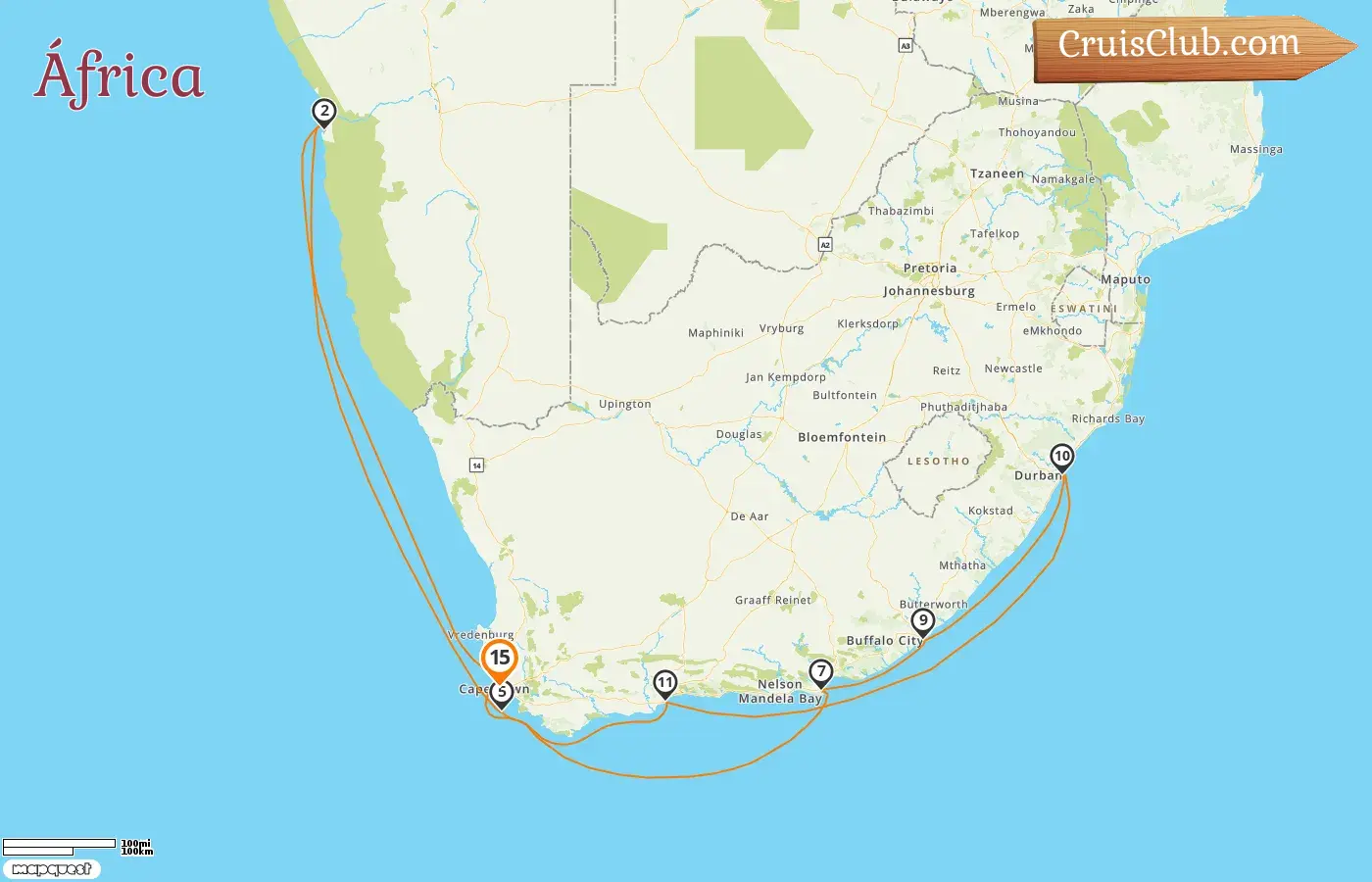 Crucero por África desde Ciudad del Cabo a bordo del barco Seven Seas Voyager con visitas a Sudáfrica y Namibia durante 15 días