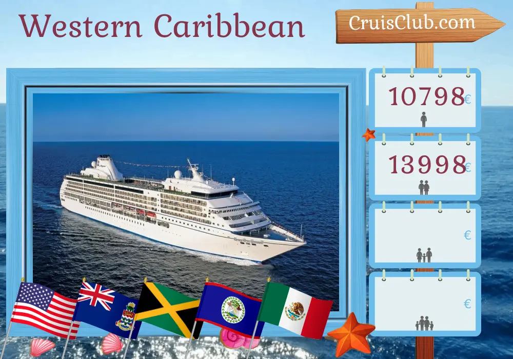 Cruise in the Western Caribbean from Tampa aboard Seven Seas Mariner ship with visits to USA, Cayman Islands, Jamaica, Honduras, Belize, and Mexico for 11 days