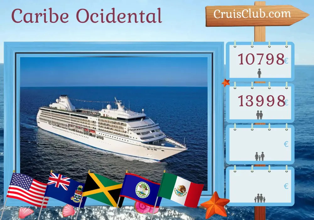Cruzeiro no Caribe Ocidental a partir de Tampa a bordo do navio Seven Seas Mariner com paradas nos EUA, Ilhas Cayman, Jamaica, Honduras, Belize e México por 11 dias